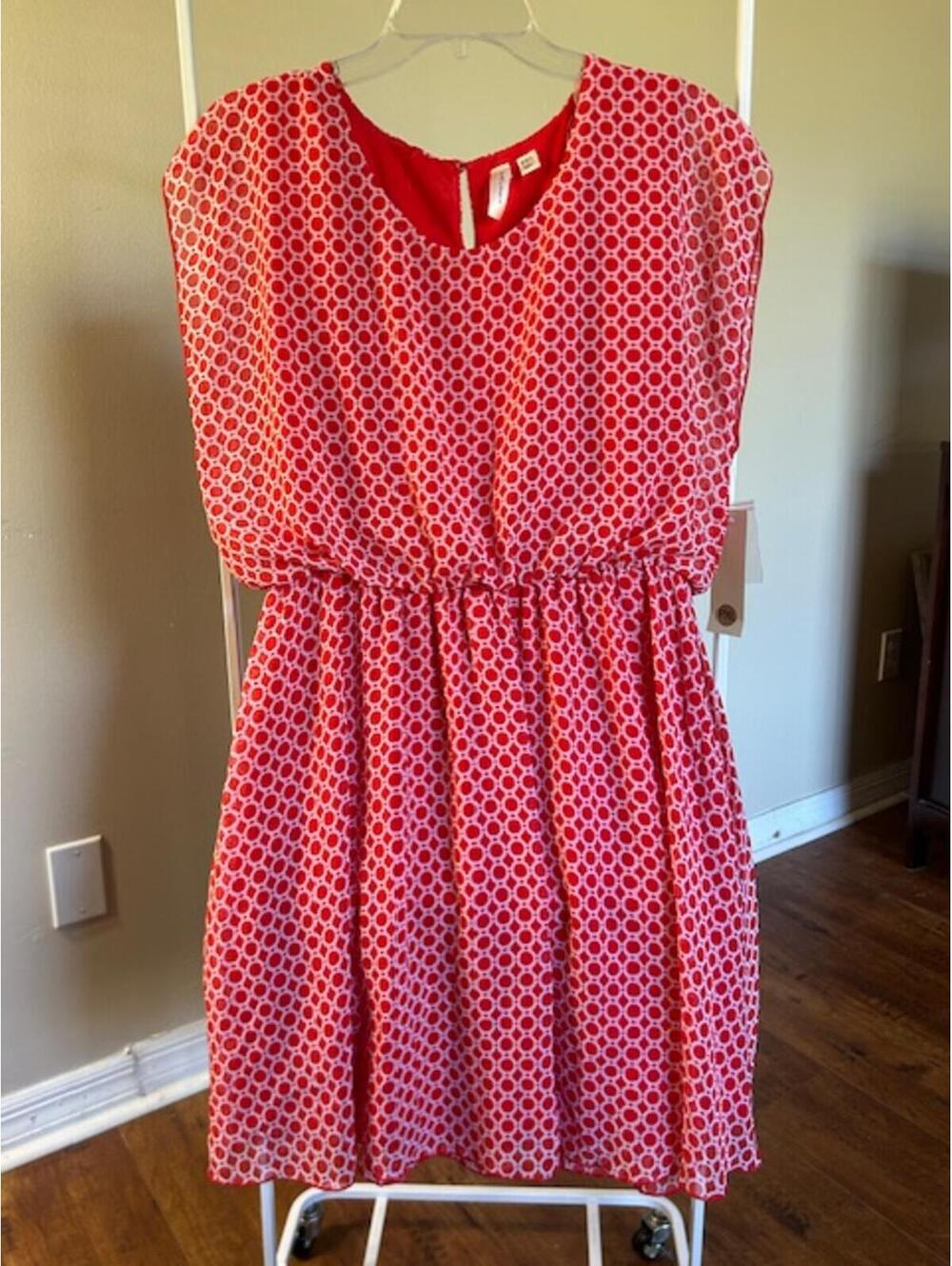 Tacera Red and White Polka Dot Dress Size PXL